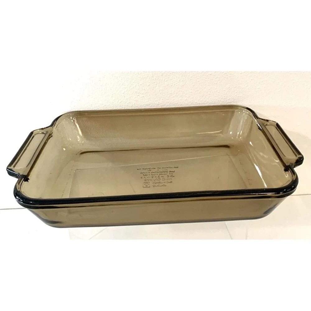 Vintage Anchor Oven Baking Dish 8x11.5x2 Inch 2 Quart Amber Casserole Pan Pyrex